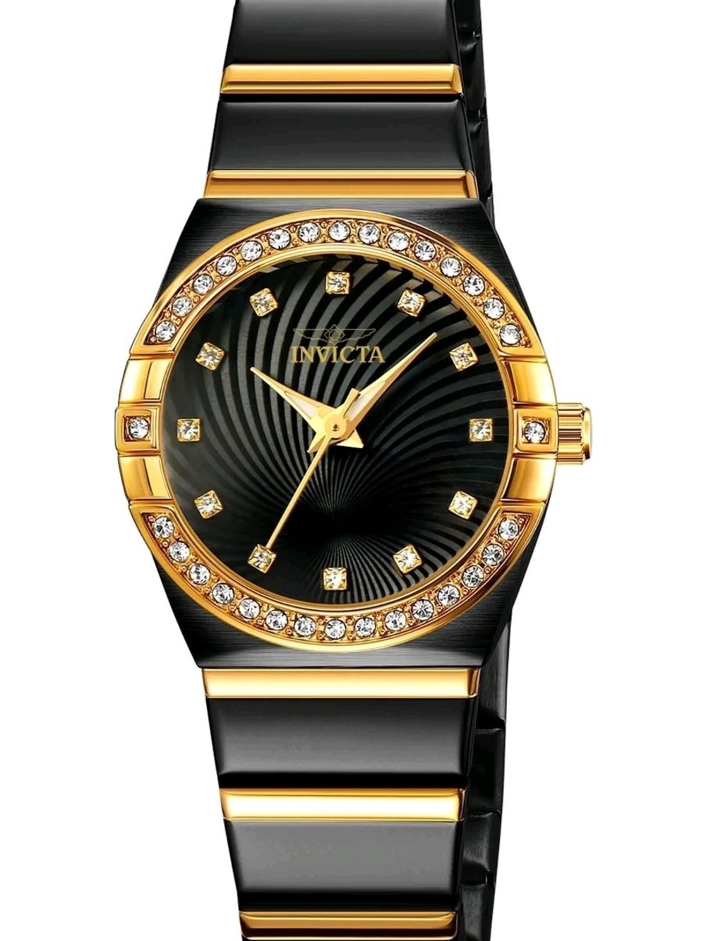 Invicta Black and Gold Crystal Accent Women's Watch 28mm